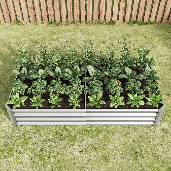 Galvanized Raised Garden Beds Outdoor, 6×3×1 ft Planter Raised Beds for Gardening, Vegetables, Flowers, Large Metal Garden Box, Tool-Free Assembly (Silver, 6×3×1ft)