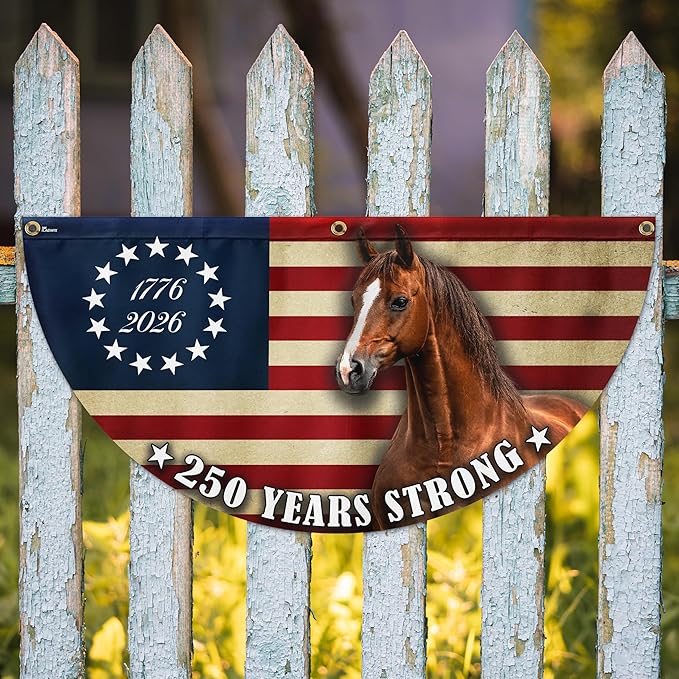 FLAGWIX American 250 Patriotic Horse Fan Flag - Polyester Double-sided Yard Flags For Outside 1.5x3 ft - 4th of July Decorations for Home Yard Garden Decor Banner, Gifts For Men Women