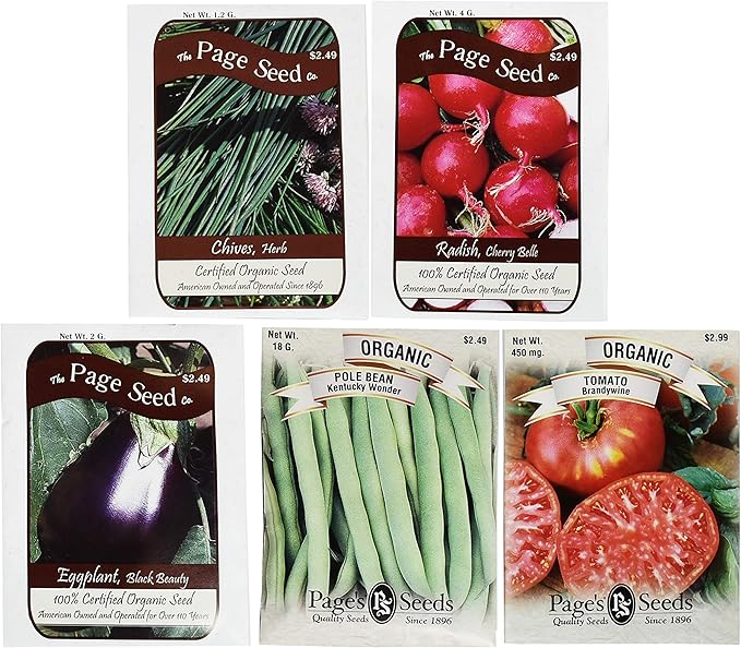 Set of 5 Variety Premium 100% Organic Vegetable Seeds! Deluxe Variety Non-GMO Heirloom Certified Organic Seeds (5 Veg Set 1)