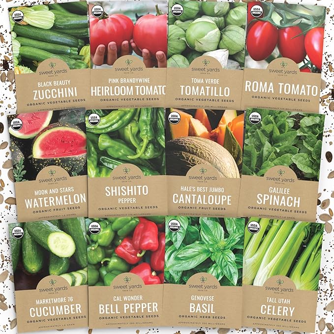 Organic Summer Seeds Variety Pack - 12 Individual Packs - 2026 Season - Basil, Tomatoes, Cucumber, Watermelon and More! for Indoor & Outdoor Planting (Non-GMO, Certified Organic)