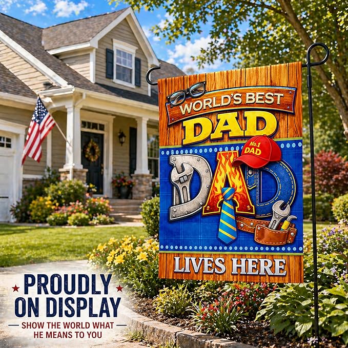 Fathers Day Decorations - WORLD'S BEST DAD Garden Flag | Dad Gifts for Fathers Day | Double Sided Father's Day Garden Banners for Outdoor Outside Patio Lawn Home Patry Decor