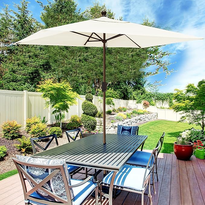 EliteShade USA 10-Year-Non-Fading 6.5x10Ft Rectangular Market Umbrella Patio Umbrella Outdoor Table Umbrella with Ventilation(Natural)