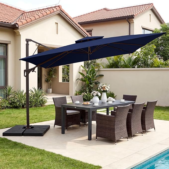 JEAREY 10ft Cantilever Patio Umbrella Outdoor Square Large Offset Umbrella Double Top Roating Heavy Duty Sun Umbrella for Patio Lawn Garden Backyard and Pool,Navy