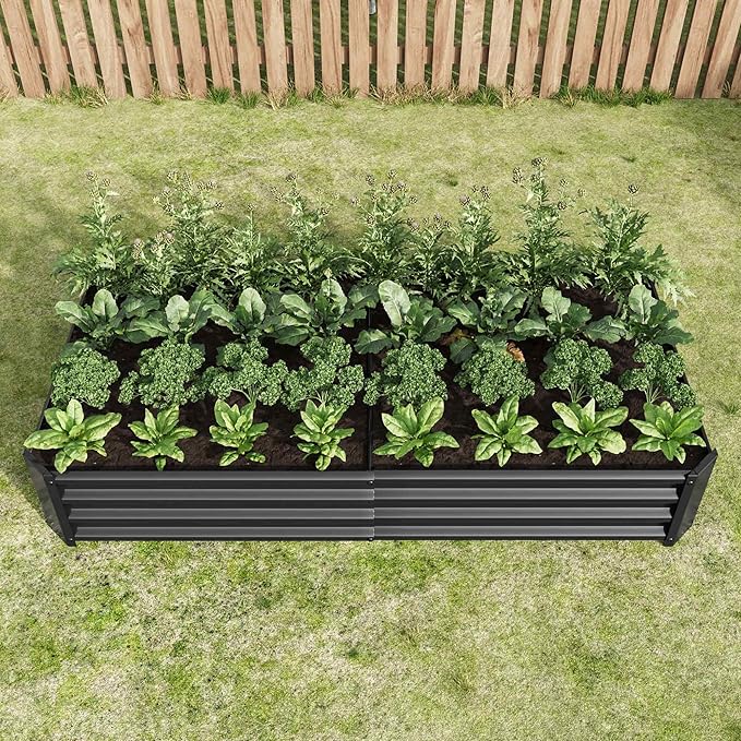 Raised Garden Beds Outdoor, Rectangle Galvanized Metal Planter Box with Kit, Above Ground Garden Bed for Vegetables Herbs Flowers and Plants (Black, 6×3×1)