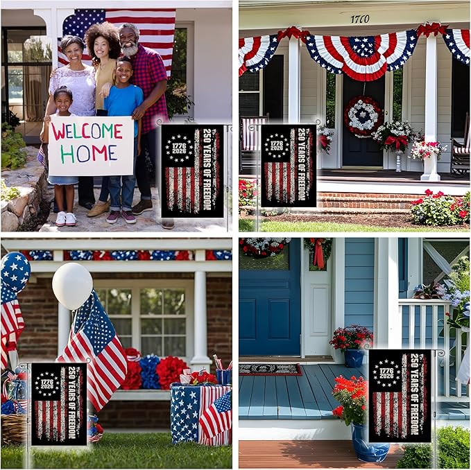 250 Years 4th Of July Patriotic Garden Flag, 12X18 Double Sided Burlap Independence Day Memorial Day Garden Flags Decorations, American Garden Flags for Outside Lawn Porch Decor-A01