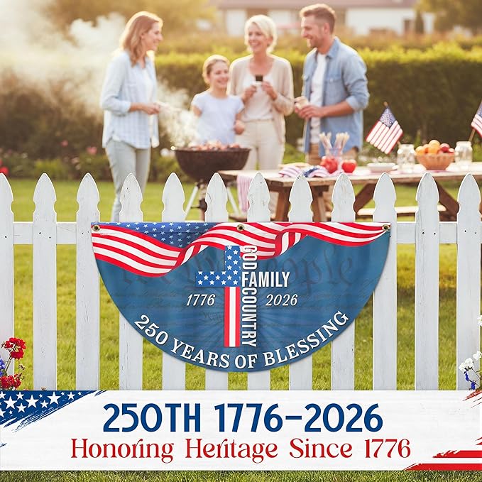 FLAGWIX American 250 Years of Blessing God 1776 2026 Fan Flag - Polyester Double-sided Yard Flags For Outside 1.5x3 ft - 4th of July Decorations for Home Yard Garden Decor Banner, Gifts For Men Women