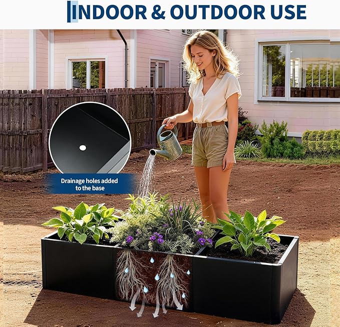 Garvee 54"x20" Rectangular Metal Planter Box with Drainage Holes & Rounded Corners, Modern Large Outdoor Raised Garden Bed Kit, Snap-On Assembly for Patio Gardening & Balcony Upgrade