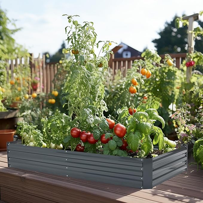 LuxenHome Galvanized Raised Garden Bed Kit, 6x3x1ft Raised Garden Bed Outdoor, Rectangular Metal Gardening Planter Box, Large Plant Pot, Planting Bed Gardening Tools for Vegetables Flowers Herbs