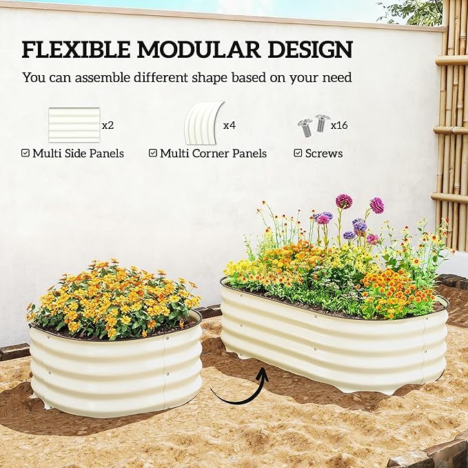 Outsunny 3.5' x 2' x 1' Galvanized Raised Garden Bed Kit, Outdoor Metal Elevated Planter Box with Safety Edging, Easy DIY Stock Tank for Growing Flowers, Herbs & Vegetables, Cream