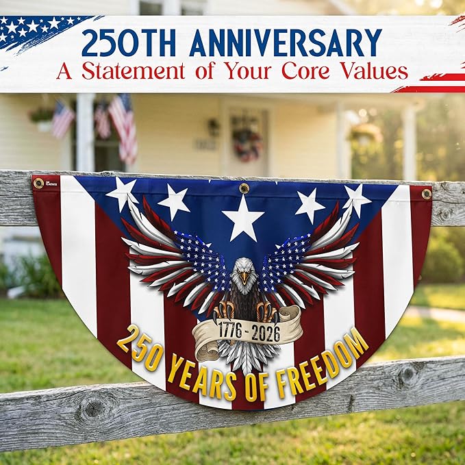 FLAGWIX 250 Years Anniversary Patriotic Eagle Fan Flag - Polyester Double-sided Bunting Flags For Outside 1.5x3 ft - 4th of July Decorations for Home Yard Garden Decor Banner, Gifts For Men Women