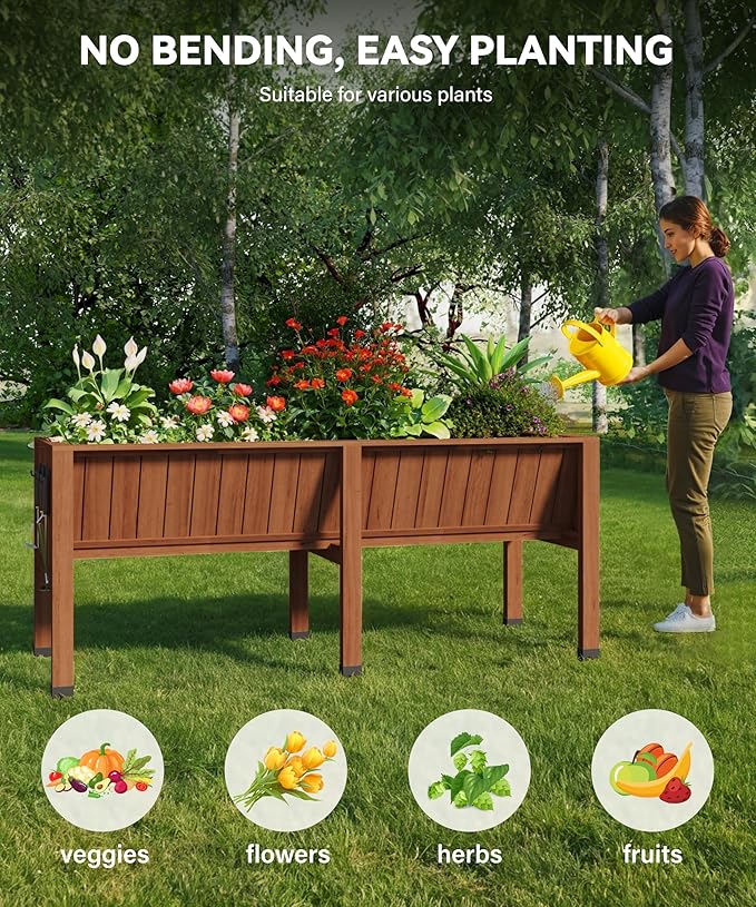 GarveeLife 72x26x30in Raised Garden Bed With Legs, Wooden Elevated Raised Garden Beds Outdoor for Growing Vegetables and Herbs, Big Sturdy Standing Garden Bed Planter Box - Enhanced Depth, Acorn Brown