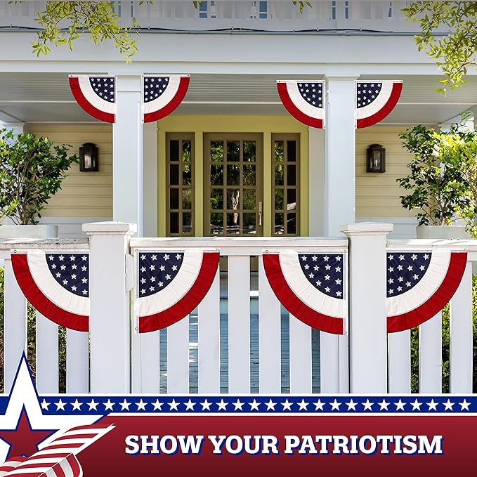 G128 USA Pleated Fan Flag Star 1.5x1.5FT Center Quarter Circle Patriotic 4th of July Decoration Embroidered Polyester Stars and Stripes