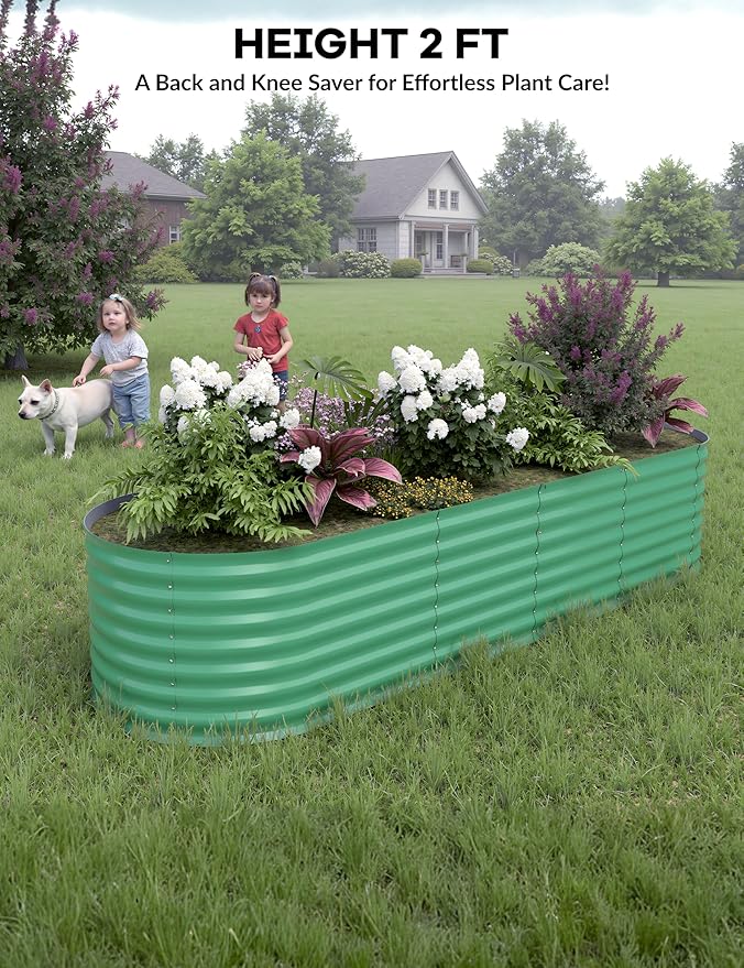 GarveeHome 8x2x2ft Raised Garden Bed,Galvanized Raised Planter Boxes Outdoor with Easy Assembly, Large Garden Bed for Vegetables, Fruits, Flower,Raised Garden Bed,Green