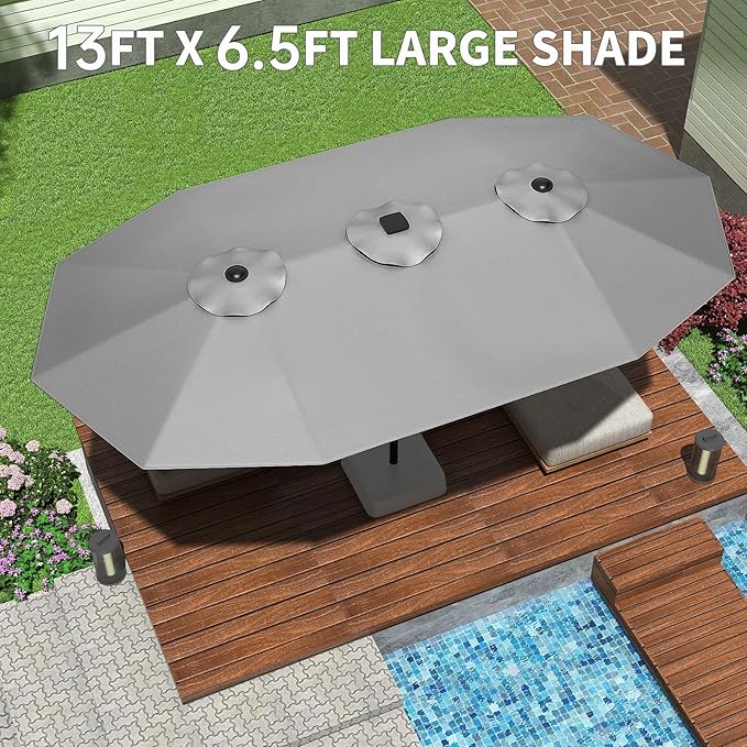 Garvee 13ft Patio Umbrella with Double Canopy, Premium Commercial Extra Large Market Umbrella for Outdoor Dining Sets, Resort Patios and Backyard Entertainment Areas, w/o Base