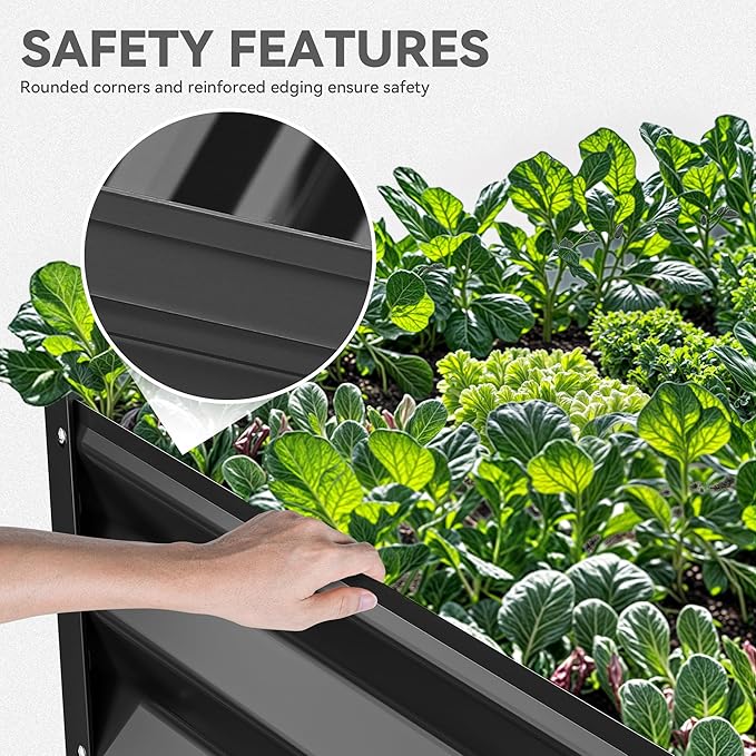 YITAHOME 6x3x1.5ft Large Raised Garden Bed Kit, Galvanized Metal Planter Box with Gloves, Support Rod, Outdoor Above Ground Planters for Plants, Vegetables, Flowers, Black