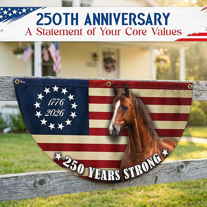 FLAGWIX American 250 Patriotic Horse Fan Flag - Polyester Double-sided Yard Flags For Outside 1.5x3 ft - 4th of July Decorations for Home Yard Garden Decor Banner, Gifts For Men Women