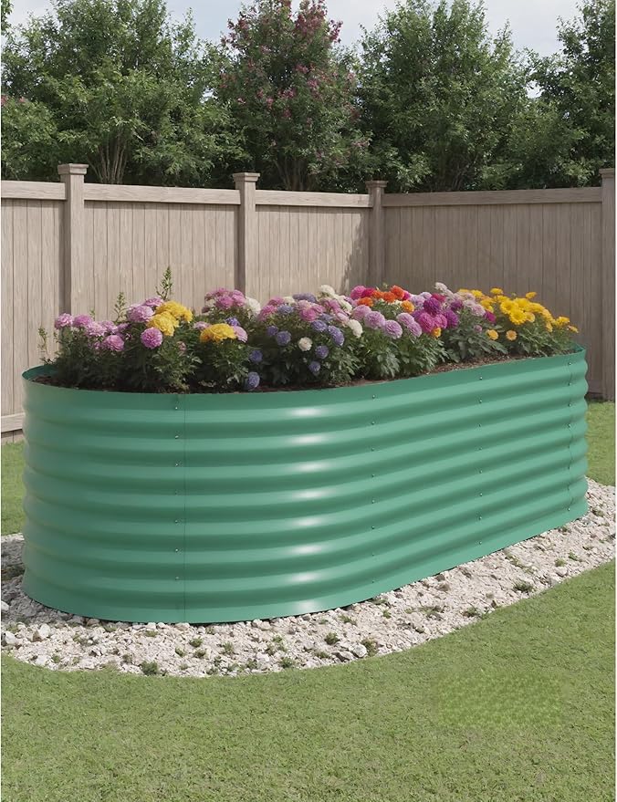 GarveeLife Galvanized Raised Garden Bed Outdoor, 2 Pcs 8x4x2 ft Oval Metal Planter Box for Flowers, Vegetables, Herbs- Green