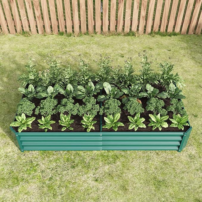 Raised Garden Beds Outdoor, Rectangle Galvanized Metal Planter Box with Kit, Above Ground Garden Bed for Vegetables Herbs Flowers and Plants (Green, 6×3×1)