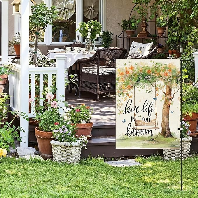 Baccessor Spring Summer Garden Flag 12.5 x 18 Inch, Floral Tree Swing Double Sided Burlap Welcome Small Yard Flag Seasonal Holiday Lawn Proch Outdoor Outside Decor