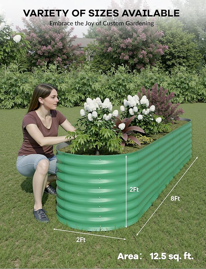 GarveeHome 8x2x2ft Raised Garden Bed,Galvanized Raised Planter Boxes Outdoor with Easy Assembly, Large Garden Bed for Vegetables, Fruits, Flower,Raised Garden Bed,Green