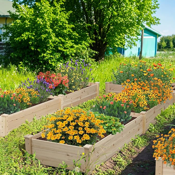 Incbruce 95x24x10 inch Wooden Elevated Raised Garden Bed Planter, Elevated Planting Bed Boxes Kit for Vegetable Flower Patio Outdoor, Natural