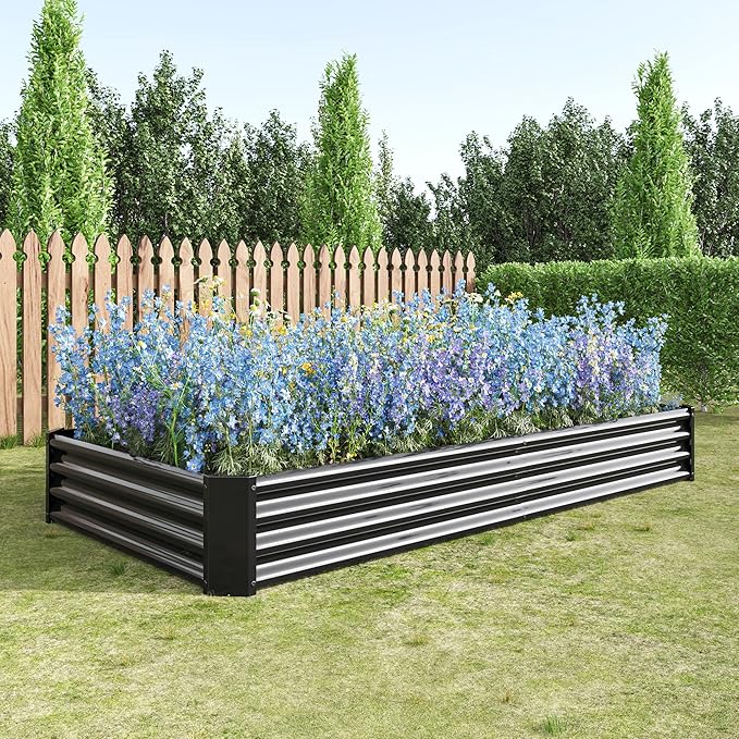 8x4x1ft Raised Garden Bed, Outdoor Galvanized Raised Garden Beds, Metal Raised Beds for Gardening Vegetables Fruits and Flowers, Easy Assembly, 202 Gallon Capacity - Black