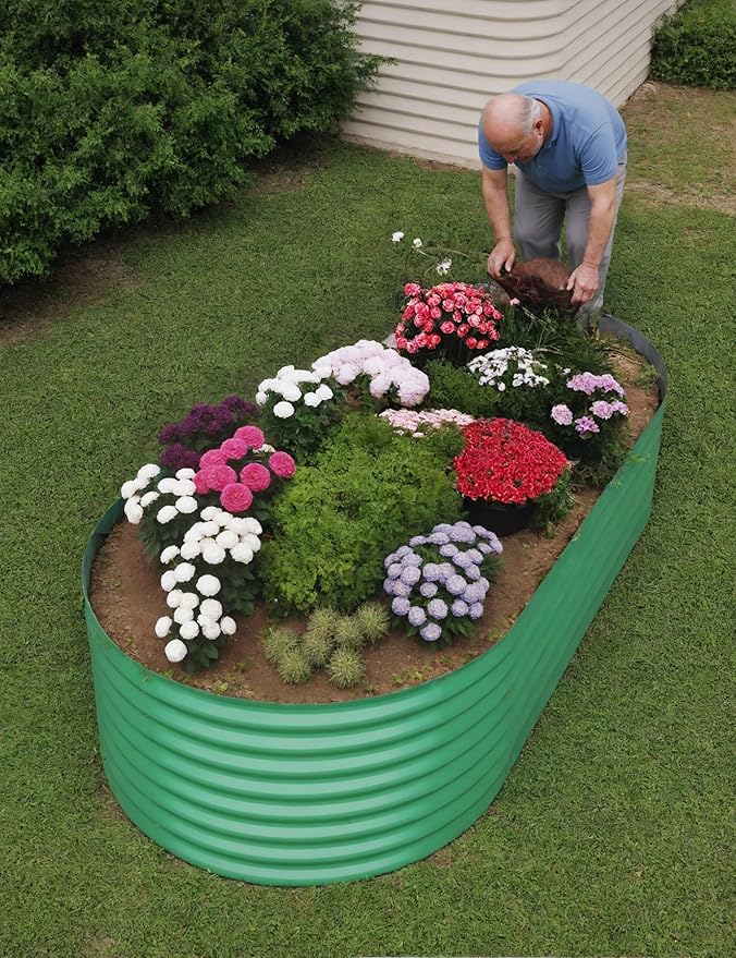 Outdoor and Indoor use Garden Raised Garden Bed Kits, 8x4x2 ft Metal Raised Planter Bed for Vegetables Flowers Ground Planter Box- Green