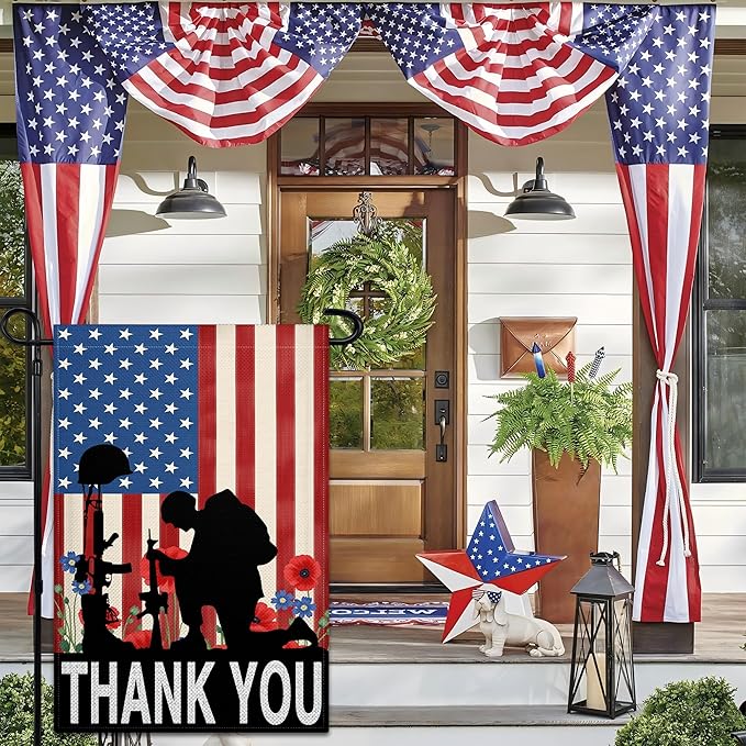 Memorial Day Garden Flags for Outside 12x18 Thank You Heroes Yard Flag Patriotic Remembrance Sympathy Decor for Outdoor Porch Indoor House Cemetery Sign