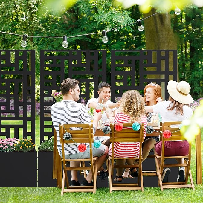 Casaphoria Metal Raised Garden Bed with Trellis, 47"x24"x12" Planter Box for Climbing Plants, Vegetables & Vines, Features Drainage Holes and Privacy Screen (Black-Helen)