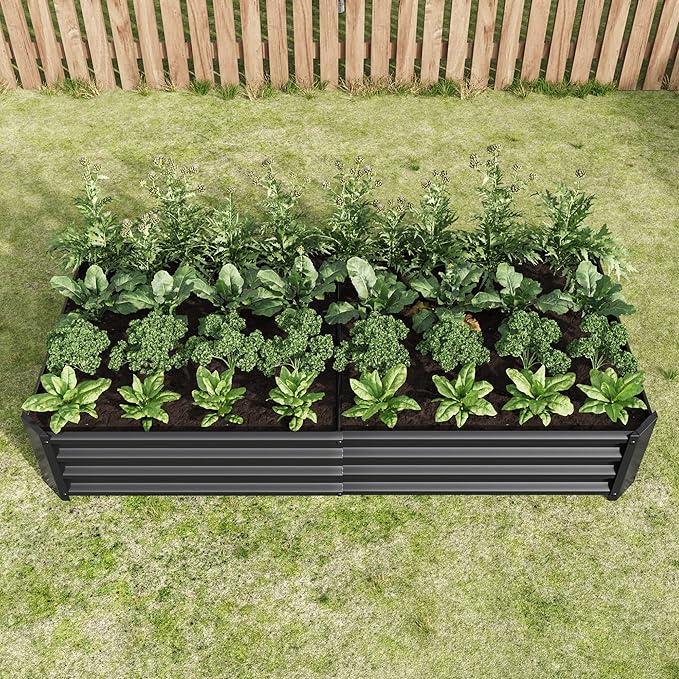Galvanized Raised Garden Beds Outdoor, 6×3×1 ft Planter Raised Beds for Gardening, Vegetables, Flowers, Large Metal Garden Box, Tool-Free Assembly (Black, 6×3×1ft)