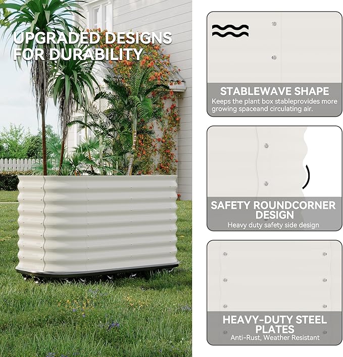 GarveeLife 59" Raised Garden Bed with Water Tank & Wheels - Large Mobile Galvanized Steel Planter Box, Elevated Design for Patio, Balcony & Indoor Gardening, White