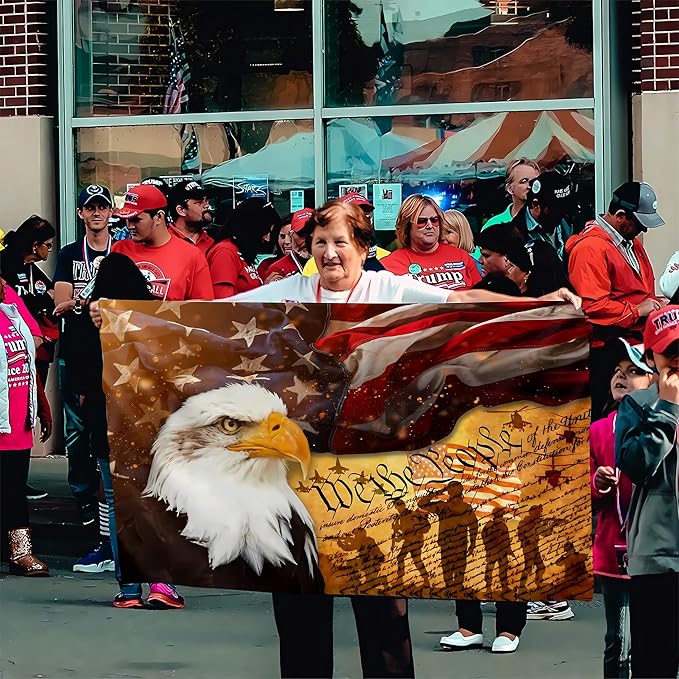 We The People American Flag 3x5 Ft Memorial Day 4th of July Independence Day Flag Polyester Mirror Printing for Outdoor House Yard Indoor, Bald Eagle Amrican Flag Patriotic Freedom Flag Banner Decor