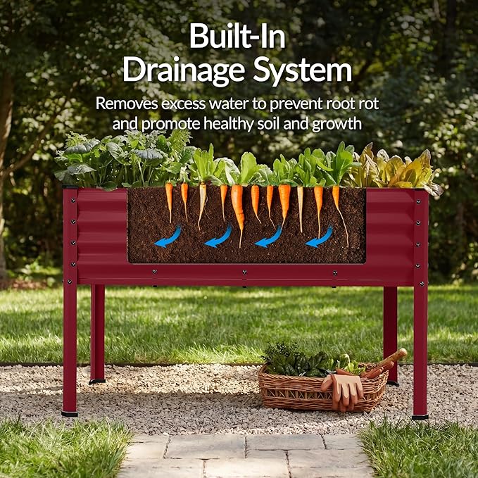 Best Choice Products 48x24x30in Galvanized Raised Garden Bed, Metal Elevated Planter Box, Vegetable Garden for Backyard, Patio, Balcony, 100% Non Toxic Materials - Royal Red