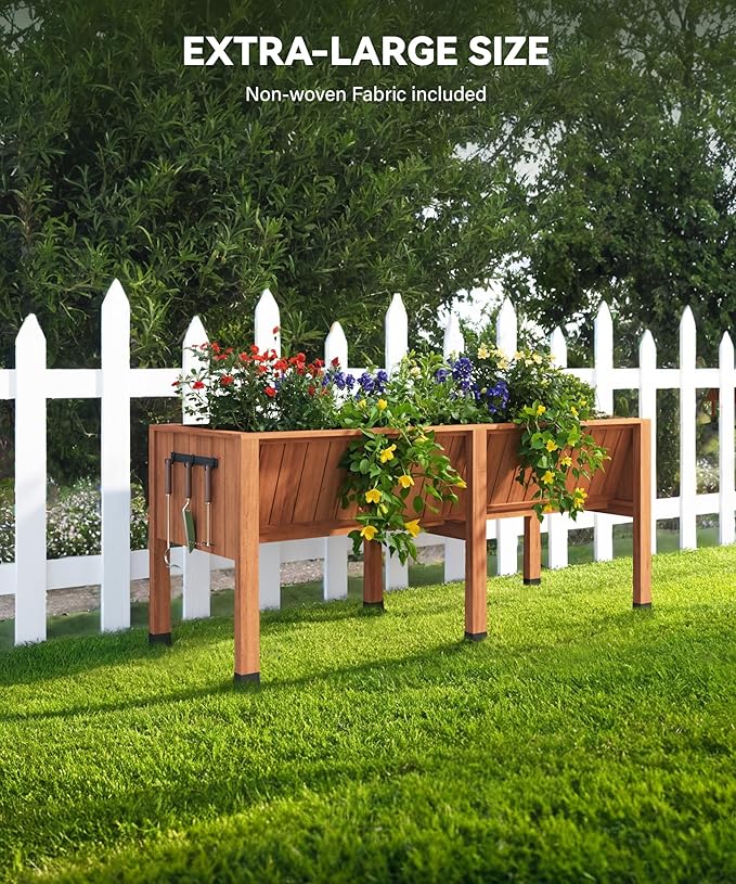 GarveeLife 72x26x30in Raised Garden Bed With Legs, Wooden Elevated Raised Garden Beds Outdoor for Growing Vegetables and Herbs, Big Sturdy Standing Garden Bed Planter Box - Enhanced Depth, Acorn Brown