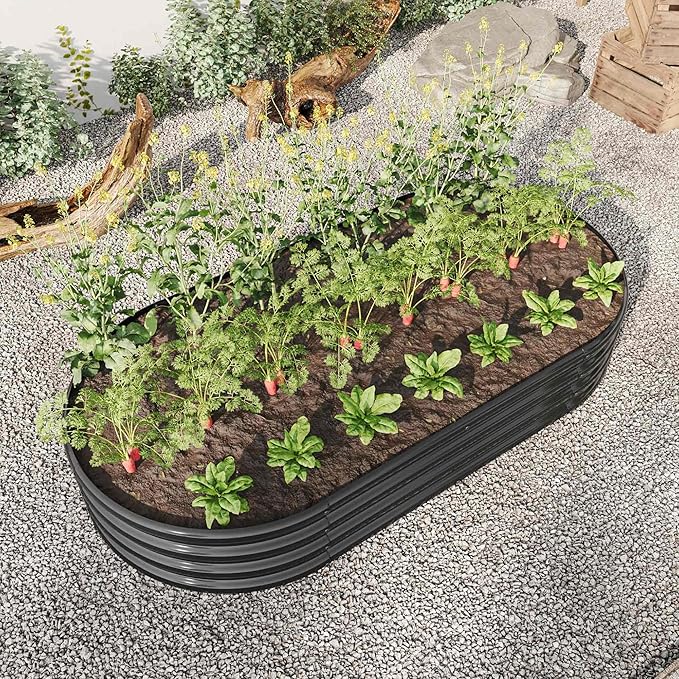 Raised Garden Beds Outdoor, Oval Large Galvanized Metal Planter Box with Kit, Above Ground Garden Bed for Vegetables Fruits and Flowers (Black, 6×3×1)
