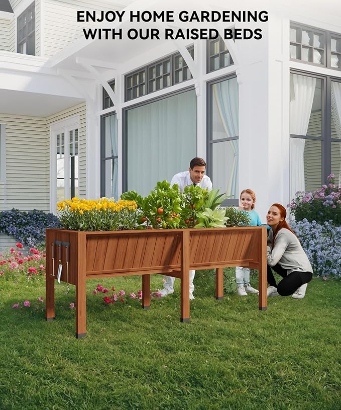GarveeLife 72x26x30in Raised Garden Bed With Legs, Wooden Elevated Raised Garden Beds Outdoor for Growing Vegetables and Herbs, Big Sturdy Standing Garden Bed Planter Box - Enhanced Depth, Acorn Brown