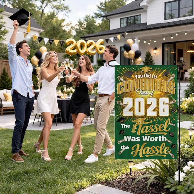 Graduation Yard Signs Class of 2026 - Class of 2026 Garden Flag | Graduation Decor Party Favors Supplies for Outdoor Indoor Double-Side Backdrop Banner for Garden Porch Patio Lawn Yard Home,12x18Inch(Green)