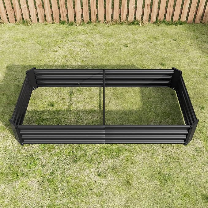 Galvanized Raised Garden Beds Outdoor, 6×3×1 ft Planter Raised Beds for Gardening, Vegetables, Flowers, Large Metal Garden Box, Tool-Free Assembly (Black, 6×3×1ft)