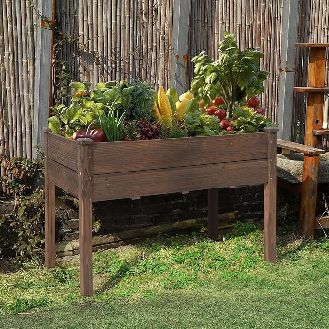 BlueWish Cedar Raised Garden Bed, 48" W x 24" D x 30" H Raised Garden Bed with Detachable Black Liner, 3 Drainage Holes, Planter Box for Outdoor, Patio, Backyard, Rustic