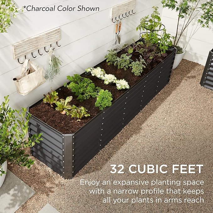 Best Choice Products 8x2x2ft Outdoor Metal Raised Garden Bed, Rectangular Deep Root Planter Box for Vegetables, Flowers, Herbs, and Succulents w/ 239 Gallon Capacity - Beige