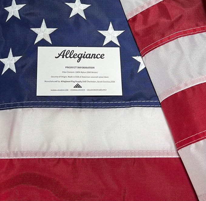 Allegiance Flags Made in USA American Flag Set For Outside 3x5 Ft | Premium US Flag with American-Sourced 200D Nylon, Embroidered Stars, Hand-Sewn Stripes | Heavy Duty All-Weather & Fade Resistant