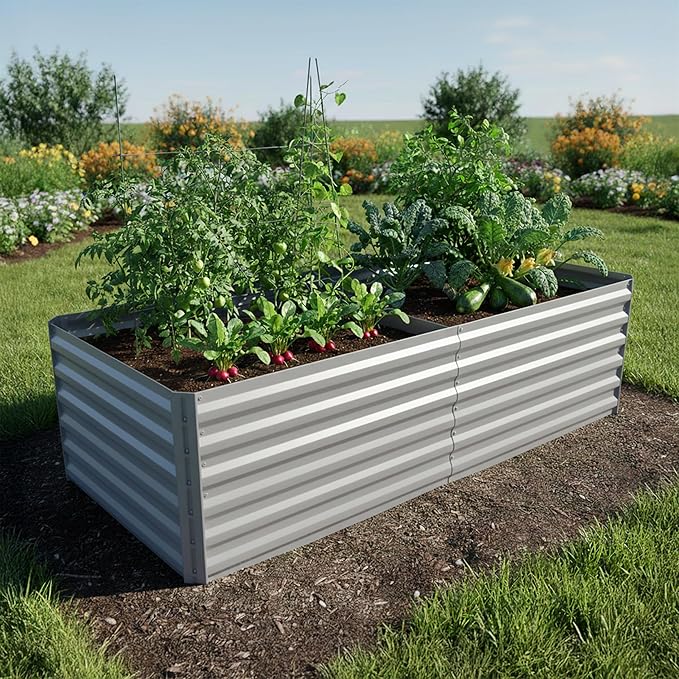 Relaxdays Raised Bed, Galvanised Metal, H 57 x W 180 x D 90 cm, Square Garden Bed for Vegetables, Herbs, Flowers, Light Grey