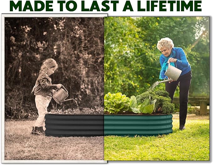Plant & Plot Galvanized Raised Garden Beds Outdoor // 4×2×1 ft Planter Raised Beds for Gardening, Vegetables, Flowers // Large Metal Garden Box (Dark Green) // Patented Tool-Free Design