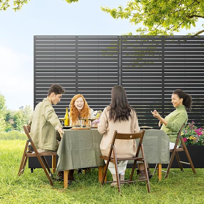 Casaphoria 72"x47" Metal Raised Garden Bed with Trellis(2 Pack), Outdoor Planter Box with Wheels & Drainage Holes for Climbing Plants, Flowers, Elevated Garden Kit with Privacy Screen, Black-Louvered