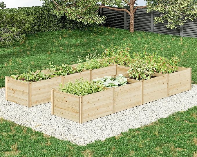 AMERLIFE U-Shaped Raised Garden Bed, 7.5Wx12Dx1.6H Outdoor Wooden Raised Garden Bed Planter with 19.6" Depth Planter Box