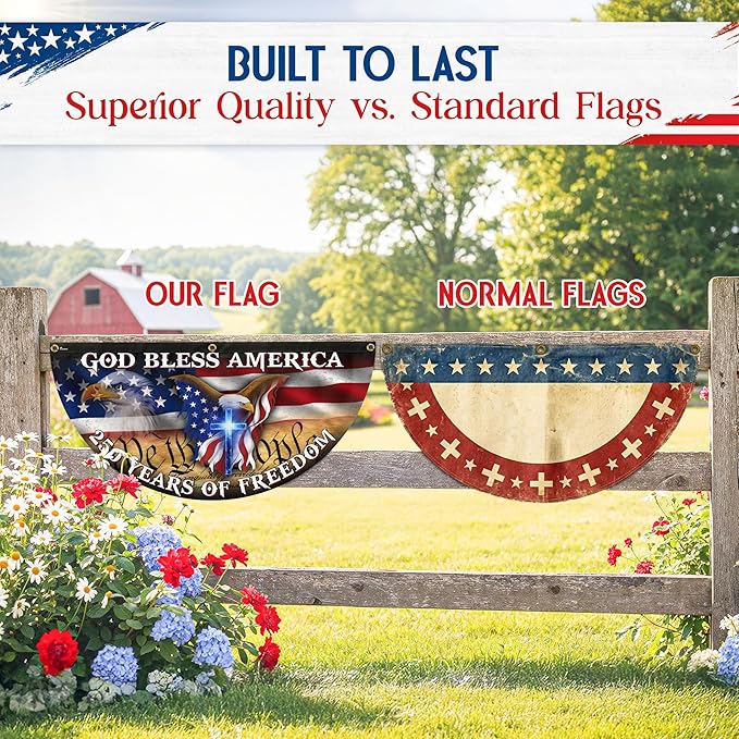 FLAGWIX American 250 Years Anniversary Patriotic Fan Flag - Polyester Double-sided Bunting Flags For Outside 1.5x3 ft - 4th of July Decorations for Home Yard Garden Decor Banner, Gifts For Men Women