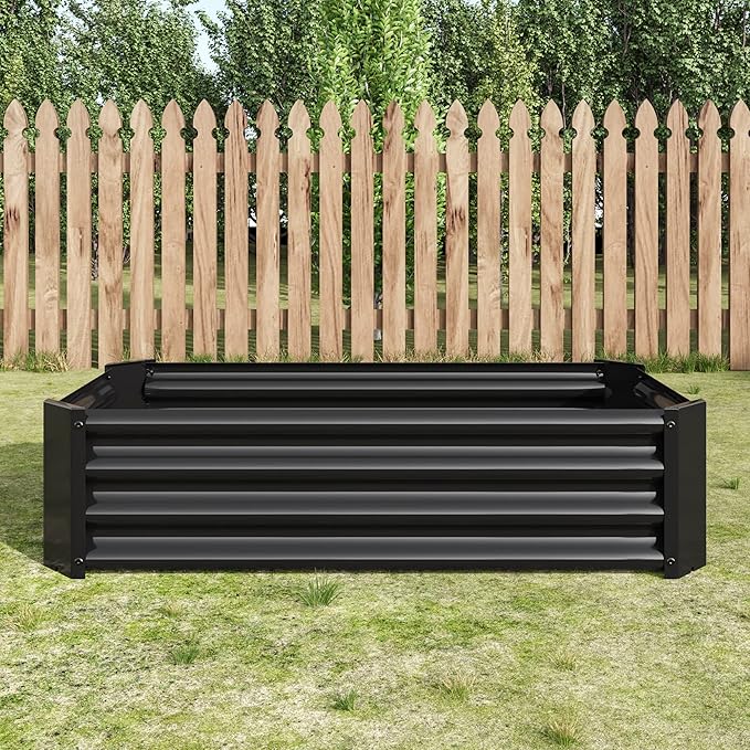 8x4x1FT Raised Garden Bed Kit, Large Metal Planter Raised Garden Boxes Outdoor, Vegetable Boxes-Rectangle Metal Flower Box for Planting,Fruit,Herb (Black, 4x2x1ft)