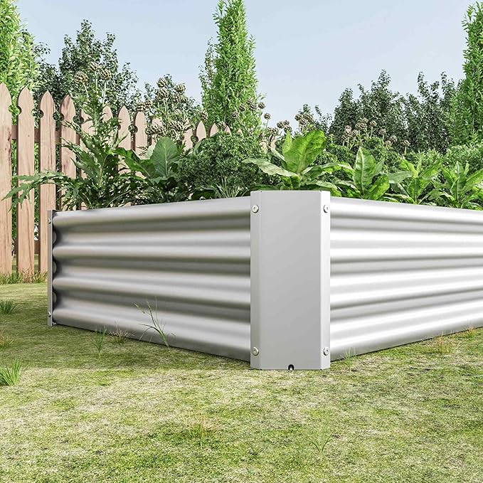 Raised Garden Beds Outdoor, Rectangle Galvanized Metal Planter Box with Kit, Above Ground Garden Bed for Vegetables Herbs Flowers and Plants (Silver, 6×3×1)