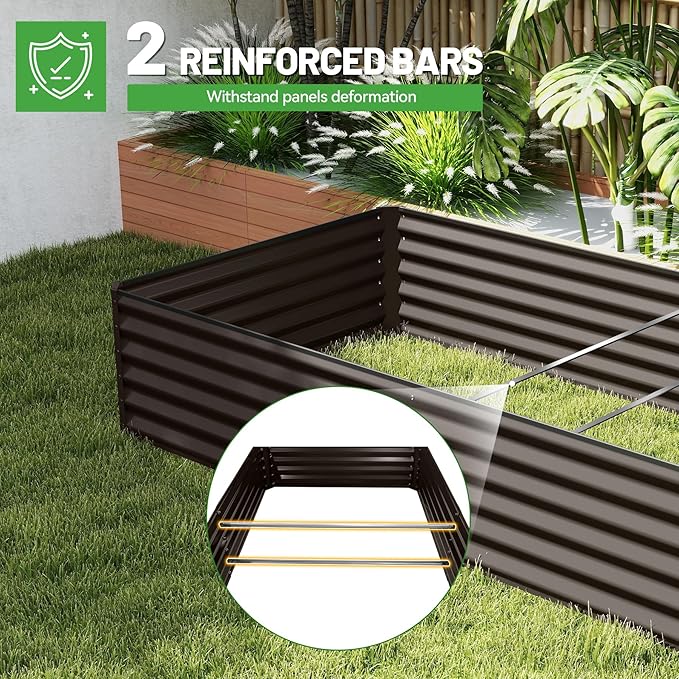 Galvanized Raised Garden Bed, 8X4X1.5FT Outdoor Metal Planter Box Raised Garden Bed, Raised Bed Planters, Large Elevated Raised Beds for Gardening Vegetables Fruits Herbs Flowers -Brown