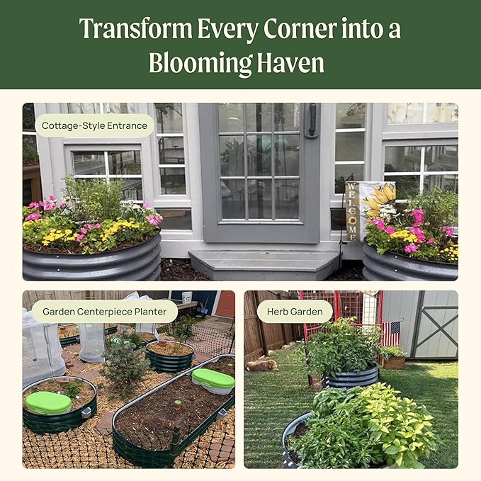 17" Tall Herb Raised Garden Bed for Basil Lavender Sages, 30" Wide Round Fruit Tomato Planter Box for Gardening Blueberries Figs, Flower Metal Pot Container for Rose, Twin Pack, Modern Gray